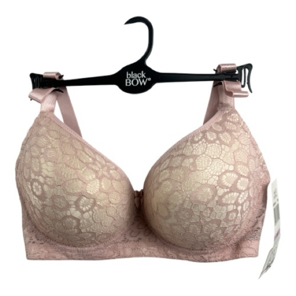 NWT Black Bow Pink Lace Bra sz 38 D